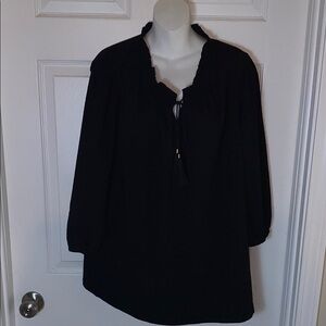 Rose & Olive Black 3/4 Sleeve Tie Front Blouse Plus Size 2X